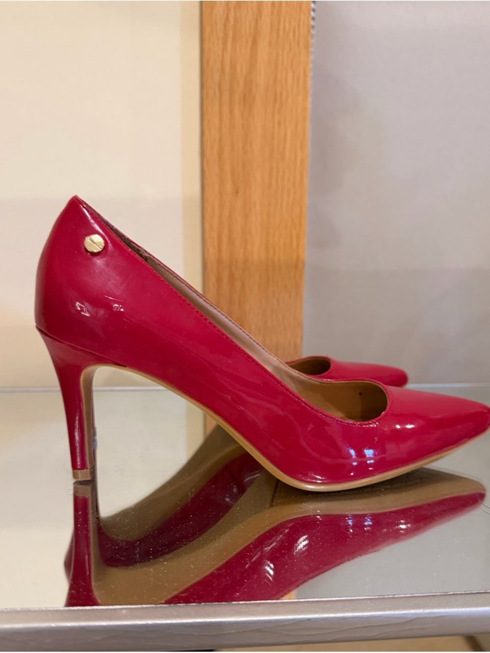 Calvin Klein Women’s Red Patent Pointed-Toe High Heels